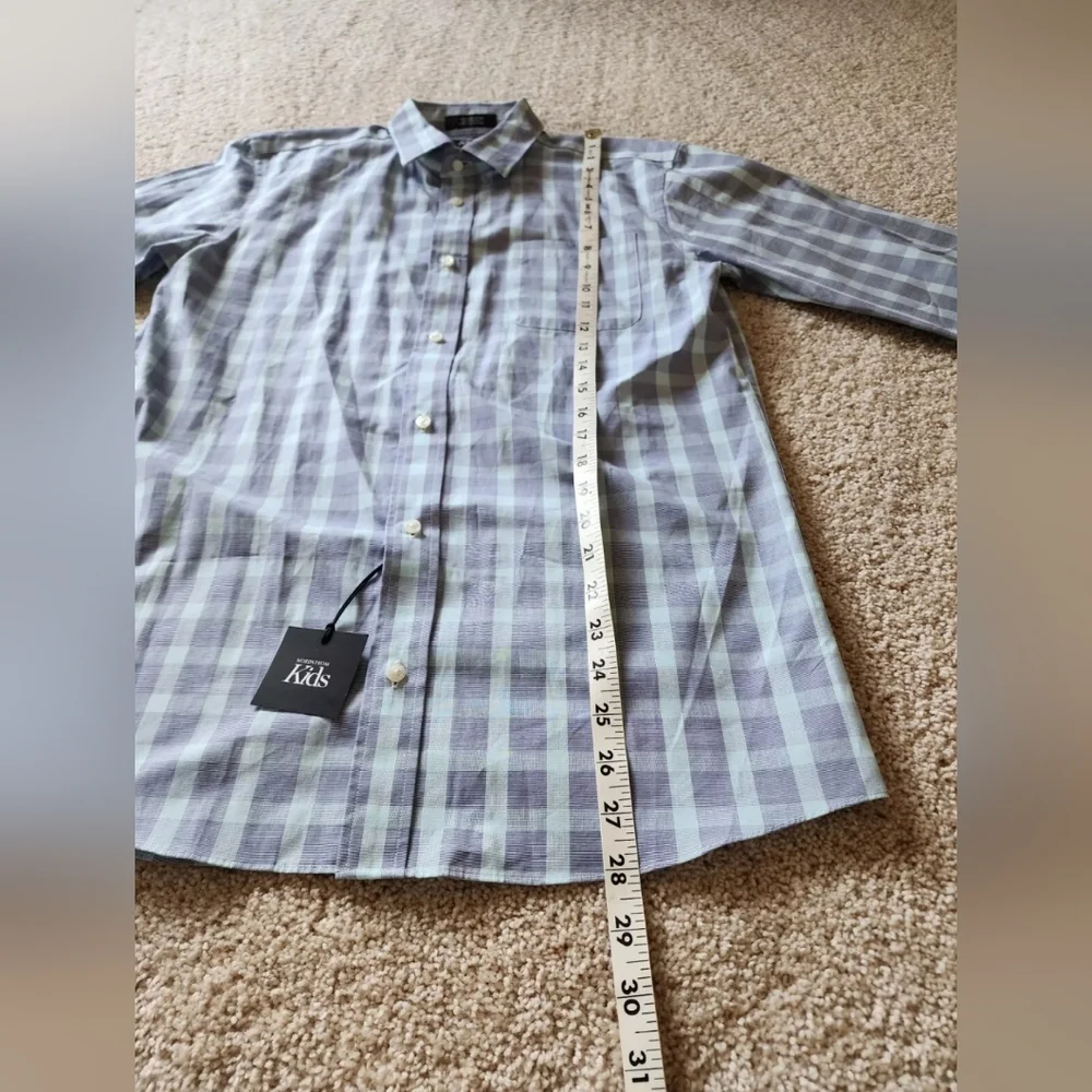 New Nordstrom kids Button Up long sleeve Shirt Boys Sz. 20 Gray/Blue/mint New